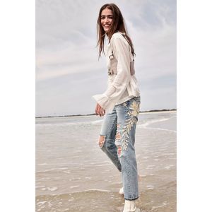 New Free People x We the free Bren Embroidered Boyfriend Jeans